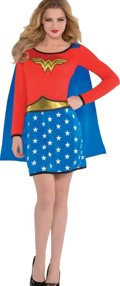 Party City Superhero-Adult Long-Sleeve Wonder Woman Dress With Cape