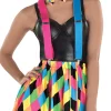 Party City Bodywear-Adult Neon Harlequin Skirt With Suspenders & Bow Tie - Skater Clown