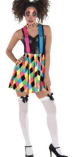 Party City Bodywear-Adult Neon Harlequin Skirt With Suspenders & Bow Tie - Skater Clown