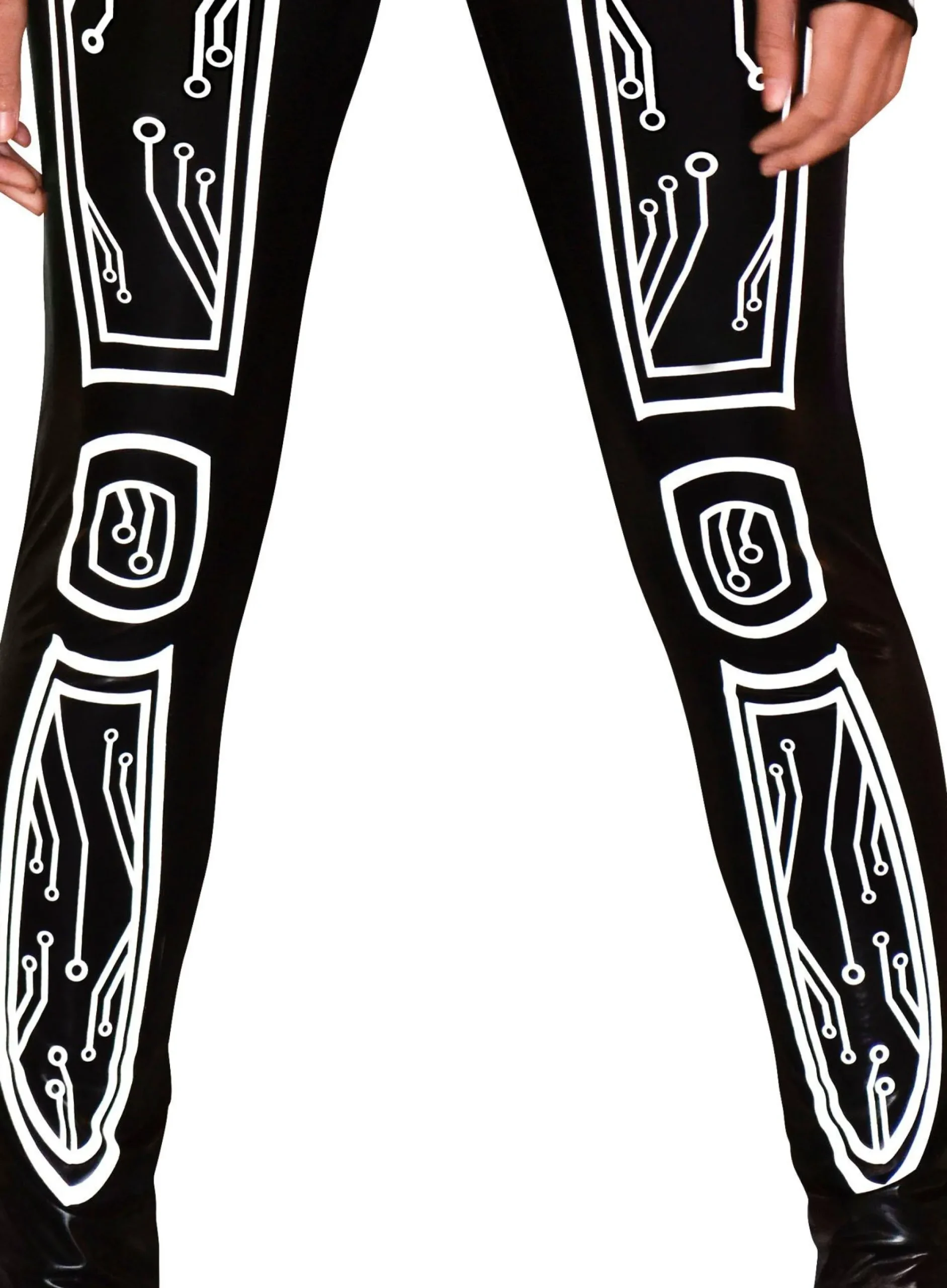 Party City Bodywear-Adult Reflective Black Latex-Look Circuit Board Sleeveless Unitard Catsuit - Cyberpunk