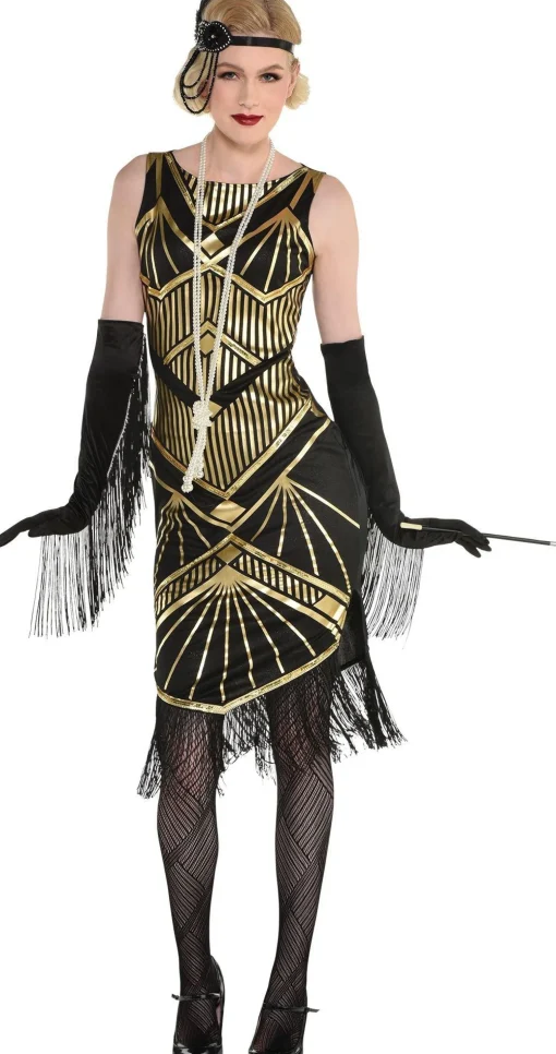 Party City Sexy-Adult Roaring 20S Gold Art Deco Flapper Costume