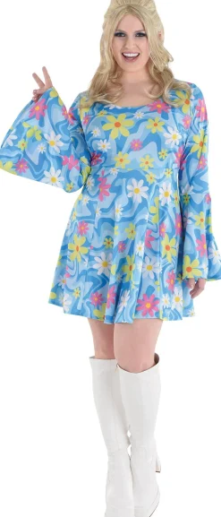 Party City Plus Size Costumes-Adult 60S Flower Print Plus Size Mini Dress