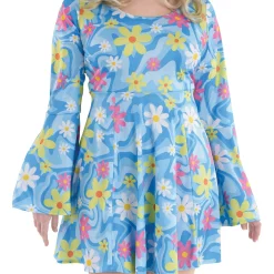 Party City Plus Size Costumes-Adult 60S Flower Print Plus Size Mini Dress