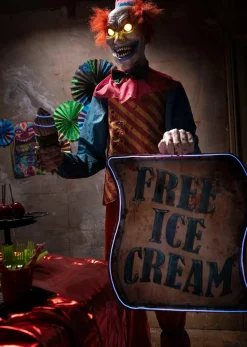 Party City Animatronics|Animatronic Light Up Talking Neon Ice Cream Clown, 6Ft