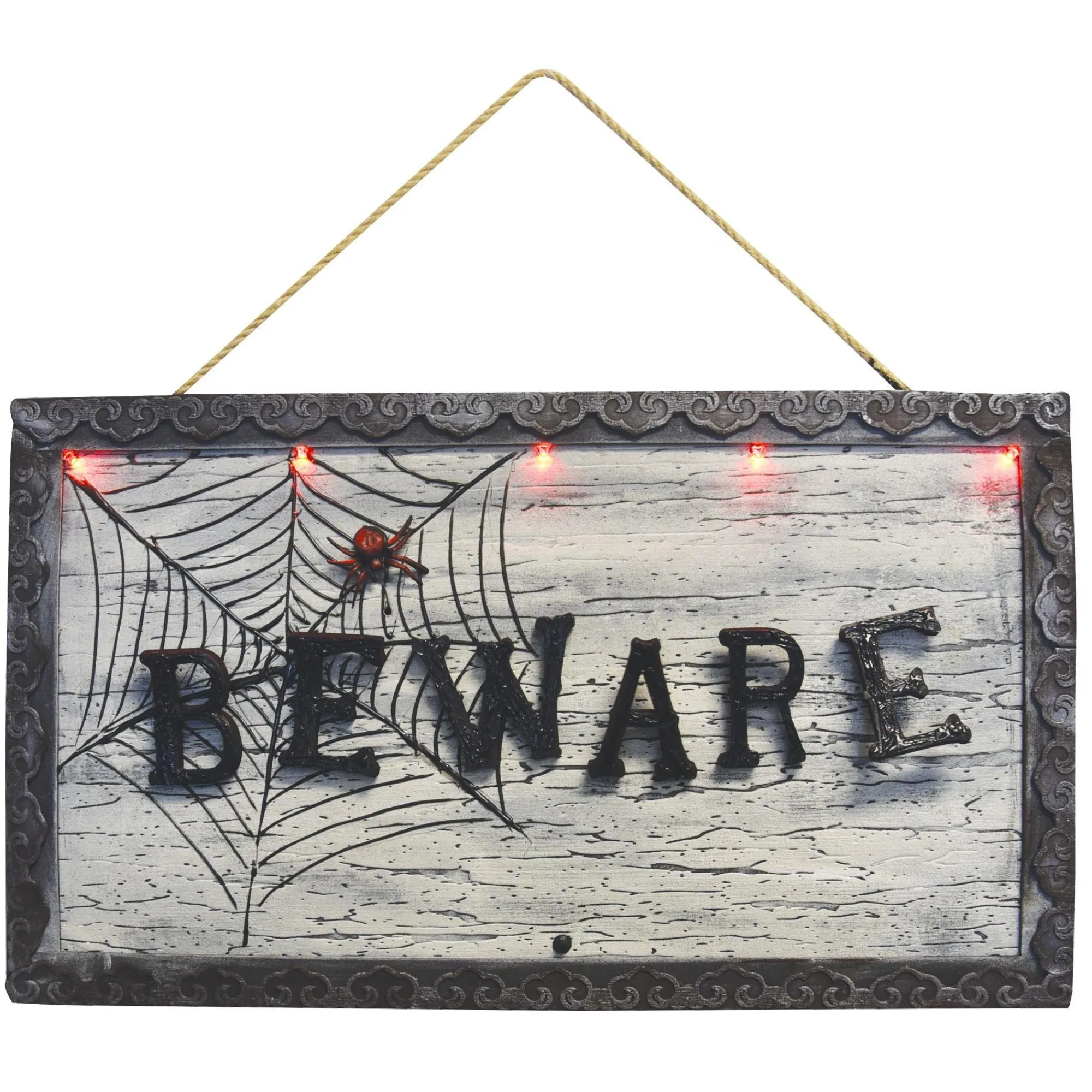 Party City Decorations|Animatronic Light-Up Beware Plastic & Metal Sign, 18.5In X 10.6In - Halloween Decoration