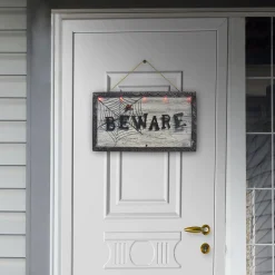 Party City Decorations|Animatronic Light-Up Beware Plastic & Metal Sign, 18.5In X 10.6In - Halloween Decoration