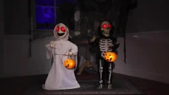 Party City Animatronics|Animatronic Light-Up Talking Ghost & Skeleton Trick-Or-Treaters Decoration, 21In X 36In