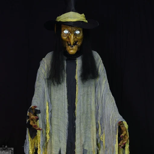 Party City Animatronics|Animatronic Light-Up Talking Towering Witch Halloween Decoration, 10Ft