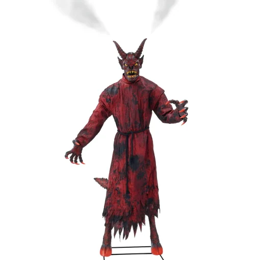 Party City Animatronics|Animatronic Light-Up Talking Lava Demon Decoration With Fog Effect, 7.5Ft