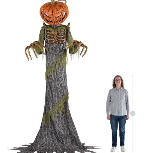 Party City Animatronics|Animatronic Light-Up Towering Pumpkin Creep, 12Ft