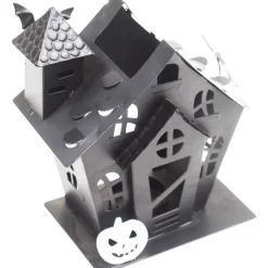 Party City Table Décor & Centerpieces|Black Crooked Haunted House Metal Tea Light Candle Holder, 6.5In - Halloween Decoration