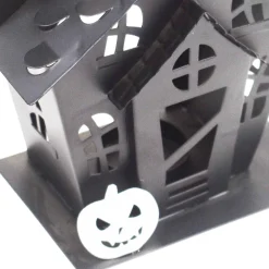 Party City Table Décor & Centerpieces|Black Crooked Haunted House Metal Tea Light Candle Holder, 6.5In - Halloween Decoration