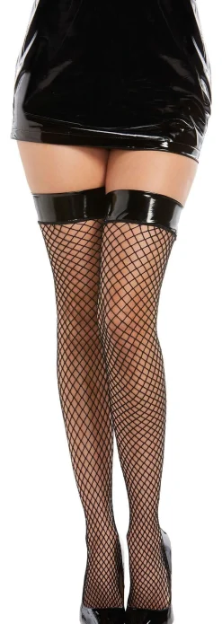 Party City Tights-Black Vinyl Top Fishnet Thigh-High Stockings For Adults