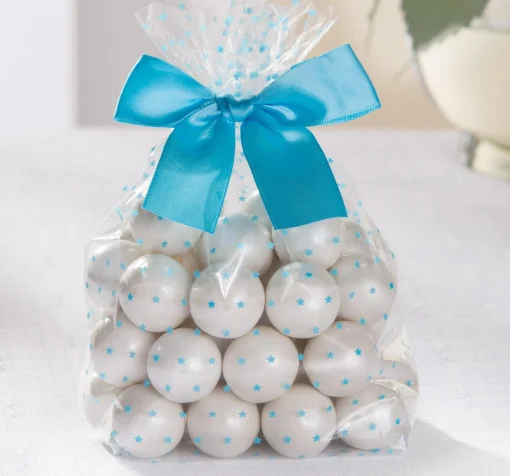 Party City Boxes, Carriers & Treat Bags-Blue Stars Treat Bags With Bows 12Ct Caribbean Blue