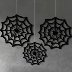 Party City Window & Wall Décor|Classic Black & White Spiderweb Die-Cut Paper Fan Decorations, 3Ct