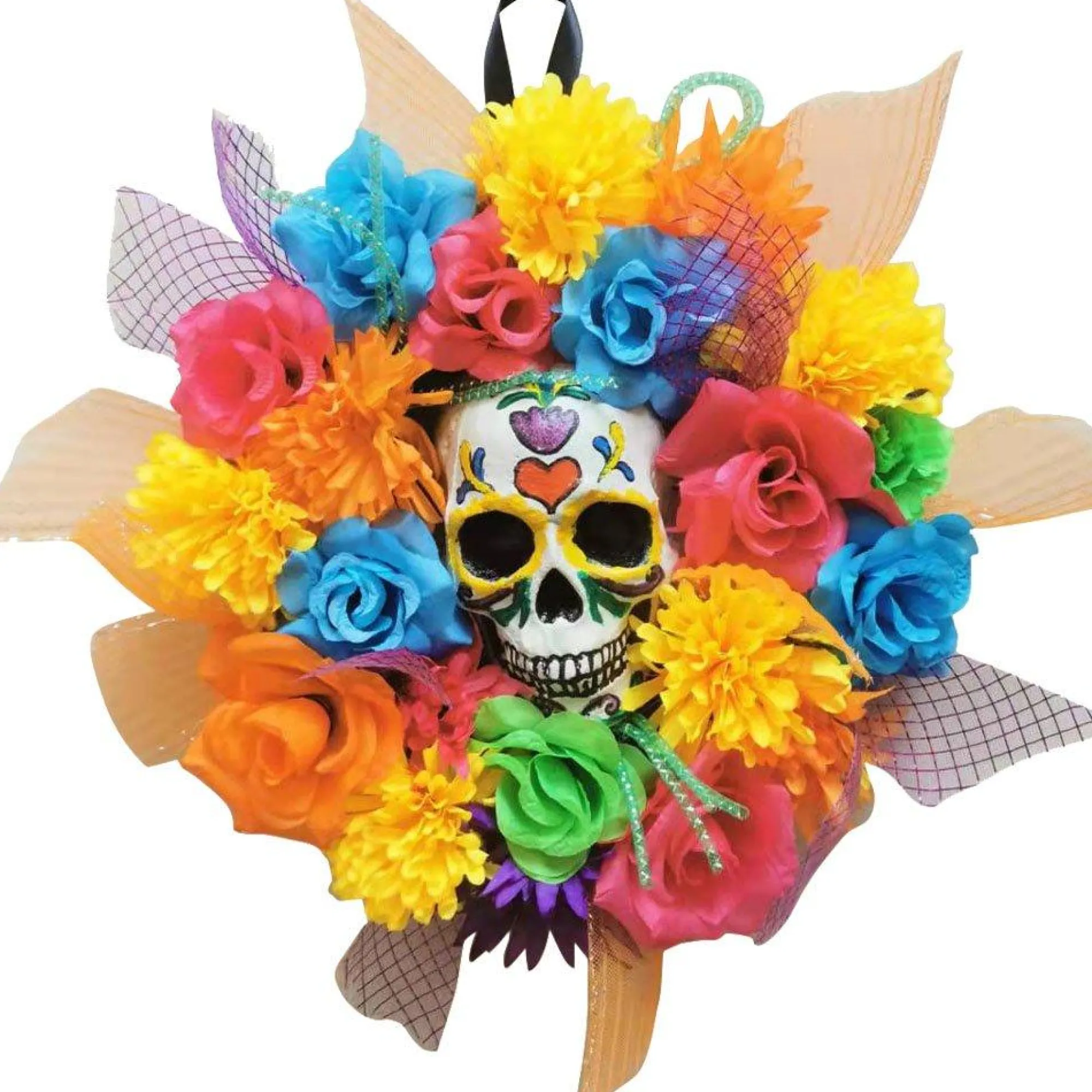 Party City Home Décor|Colorful Floral Calavera Day Of The Dead Wreath, 17In