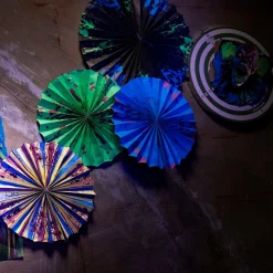 Party City Window & Wall Décor|Creepy Carnival Black Light Reactive Paper Fan Decorating Kit, 15Pc