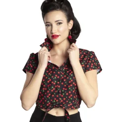 Women Party City 1950S|Cropped Cherry Tie-Front Short-Sleeved Button Down Shirt For Adults