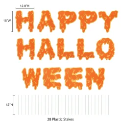 Party City Yard Stakes & Signs|Dripping Happy Halloween Plastic & Metal Yard Sign Set, 15In Letters, 14Pc