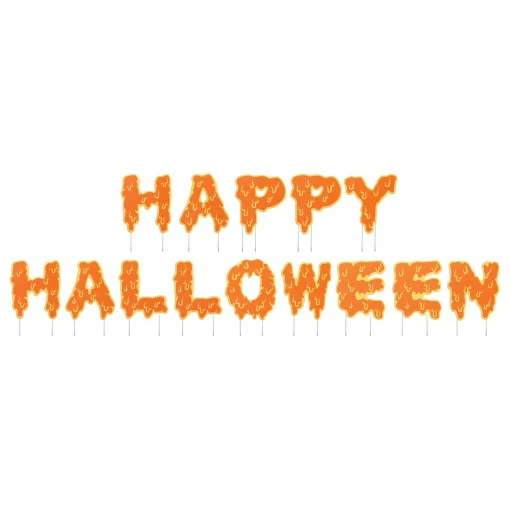 Party City Yard Stakes & Signs|Dripping Happy Halloween Plastic & Metal Yard Sign Set, 15In Letters, 14Pc