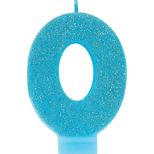 Party City Baking Supplies-Glitter Caribbean Blue Number 0 Birthday Candle