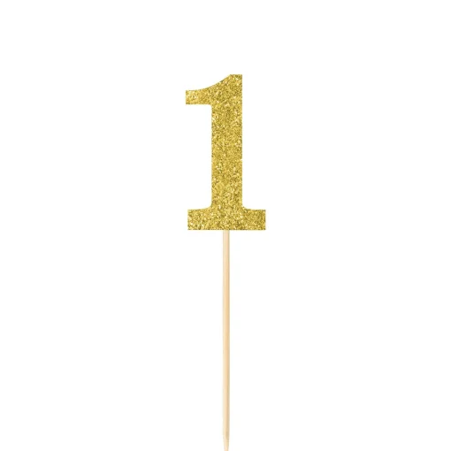 Party City Cupcake Decorations & Picks-Glitter Gold Number 1 Picks 4Ct