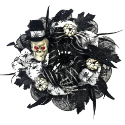 Party City Door Décor & Signs|Glitter Skull & Spider Foam & Fabric Wreath, 22In