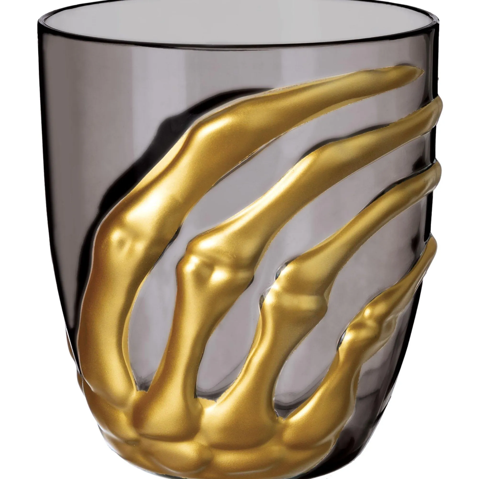 Party City Boneyard Glam|Gold Skeleton Hand Plastic Stemless Wine Glass, 15Oz