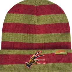 Party City Scary-Green & Red Embroidered Freddy Krueger Glove Striped Acrylic Knit Beanie - A Nightmare On Elm Street