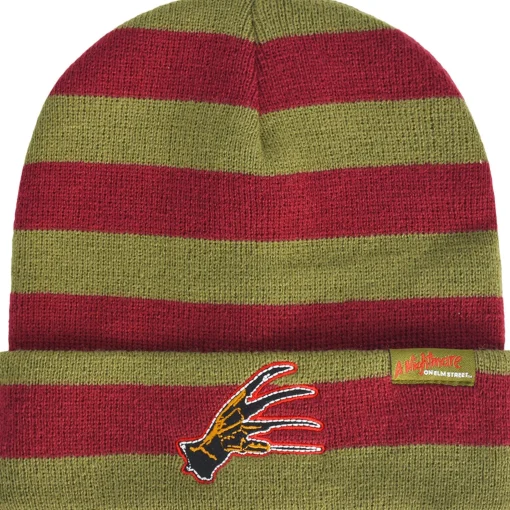 Party City Scary-Green & Red Embroidered Freddy Krueger Glove Striped Acrylic Knit Beanie - A Nightmare On Elm Street