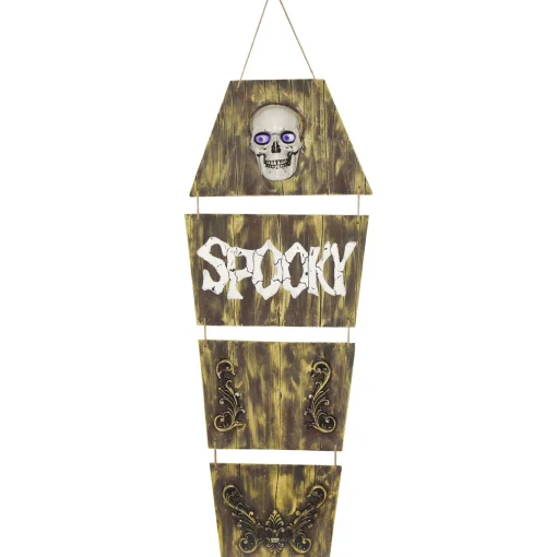 Party City Animatronics|Hanging Coffin With Animated Skull, 5Ft - Halloween Decoration