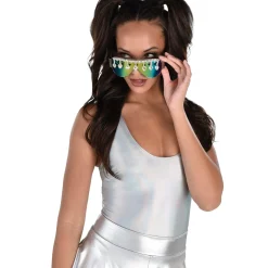 Party City Glasses-Iridescent Mirrored Shield Sunglasses With Rhinestone Trim - Festival