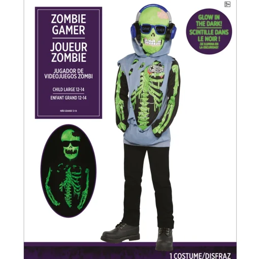 Boy Party City Scary|Kids' Zombie Gamer Glow-In-The-Dark Costume
