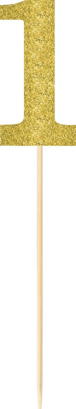 Party City Cupcake Decorations & Picks-Large Glitter Gold Number 1 Picks 2Ct
