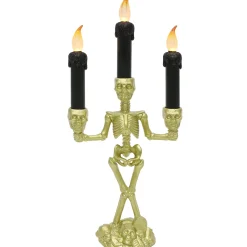 Party City Boneyard Glam|Light-Up Gold Skeleton Plastic Candelabra, 6.3In X 14In