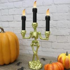 Party City Boneyard Glam|Light-Up Gold Skeleton Plastic Candelabra, 6.3In X 14In