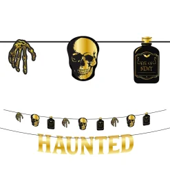Party City Boneyard Glam|Metallic Glam Boneyard Black & Gold Haunted Banners, 2Ct