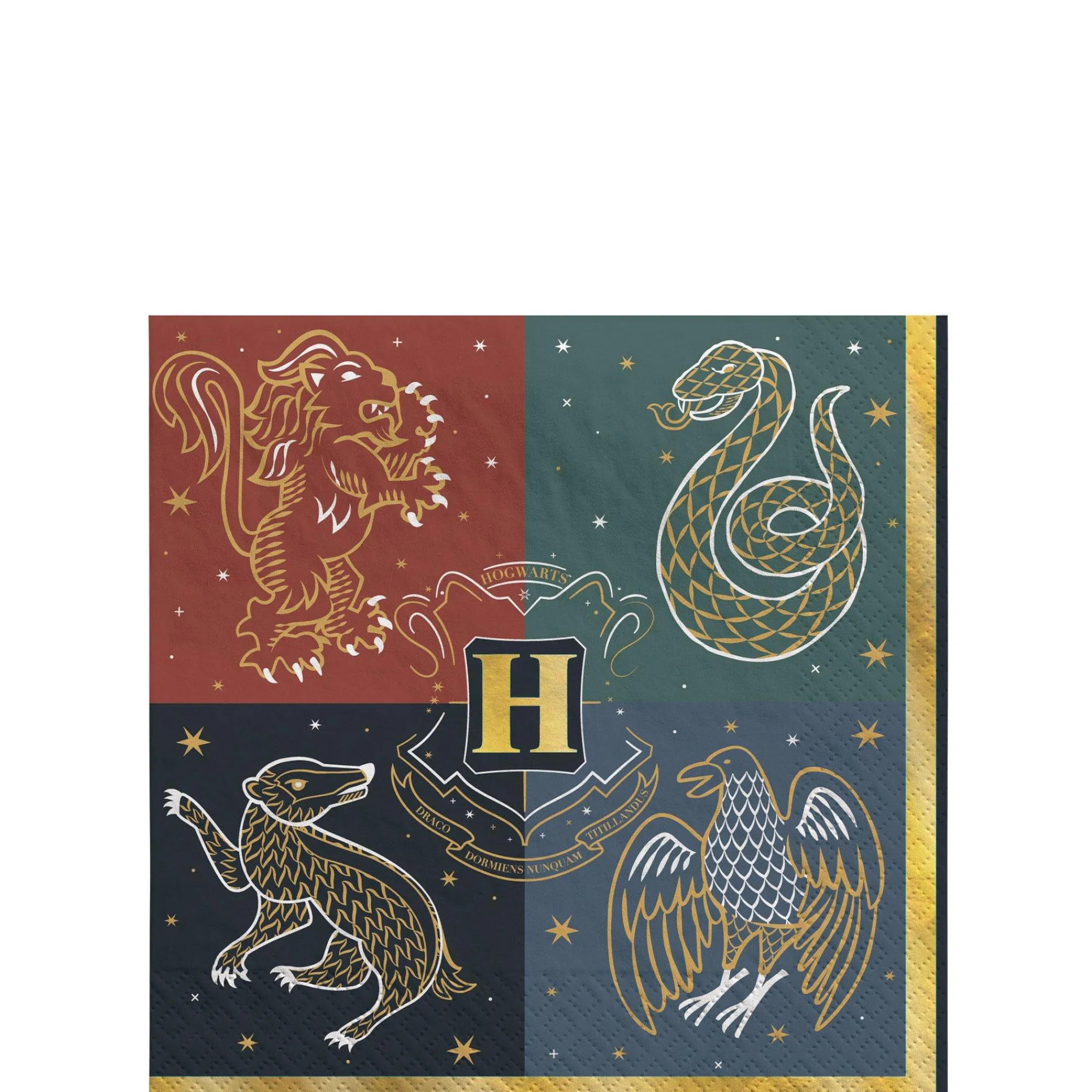Party City Harry Potter Hogwarts|Metallic Hogwarts United Paper Beverage Napkins, 5In, 16Ct - Harry Potter