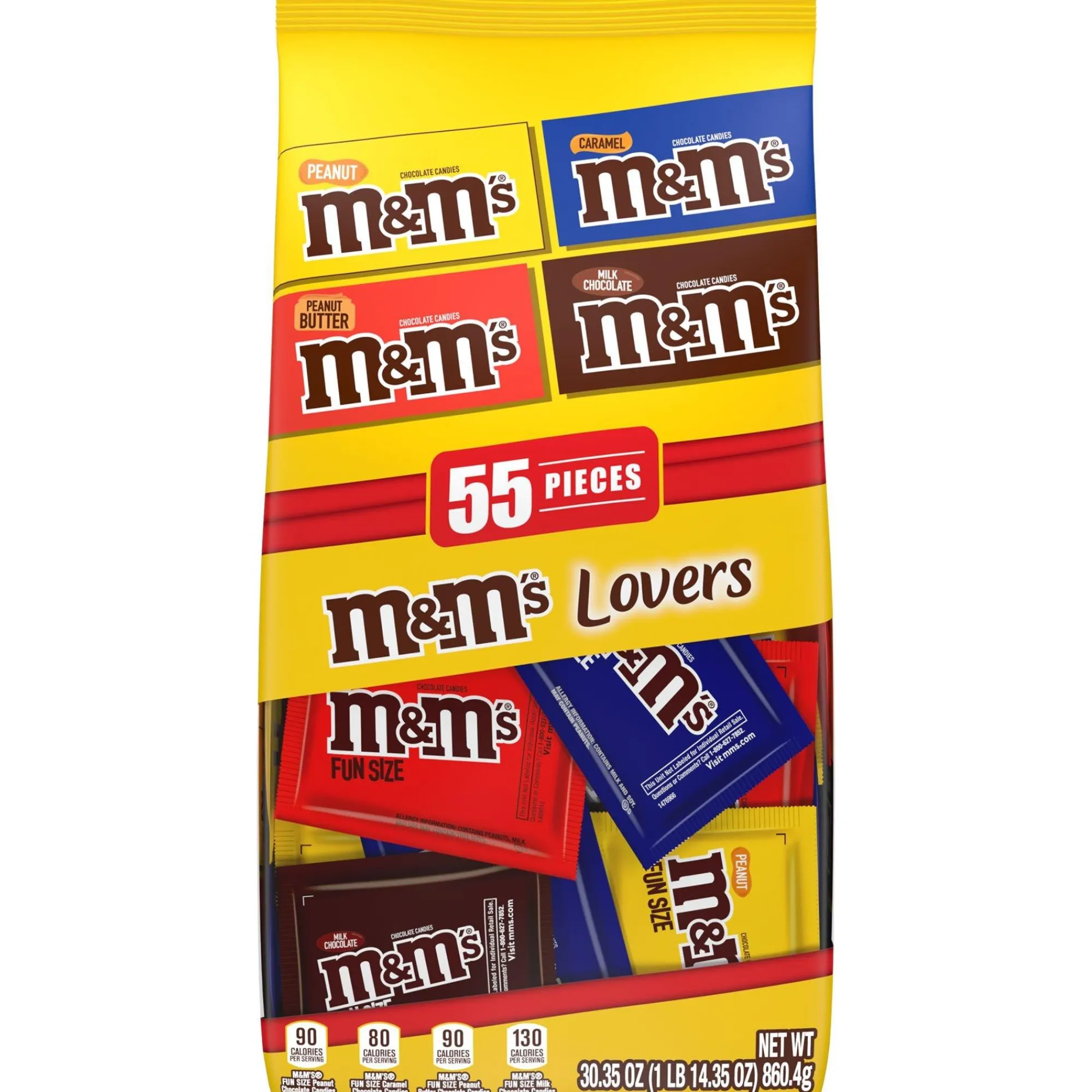 M&Ms Chocolate Candy-M&M's Lovers Chocolate Candies Variety Mix Bag, 30.35Oz, 55Pc - Caramel, Milk Chocolate, Peanut & Peanut Butter