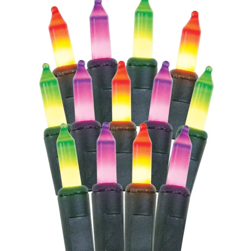 Party City Strobe Lights & Black Lights|Orange, Purple, & Green Frosted Incandescent String Lights, 100 Bulbs, 21Ft