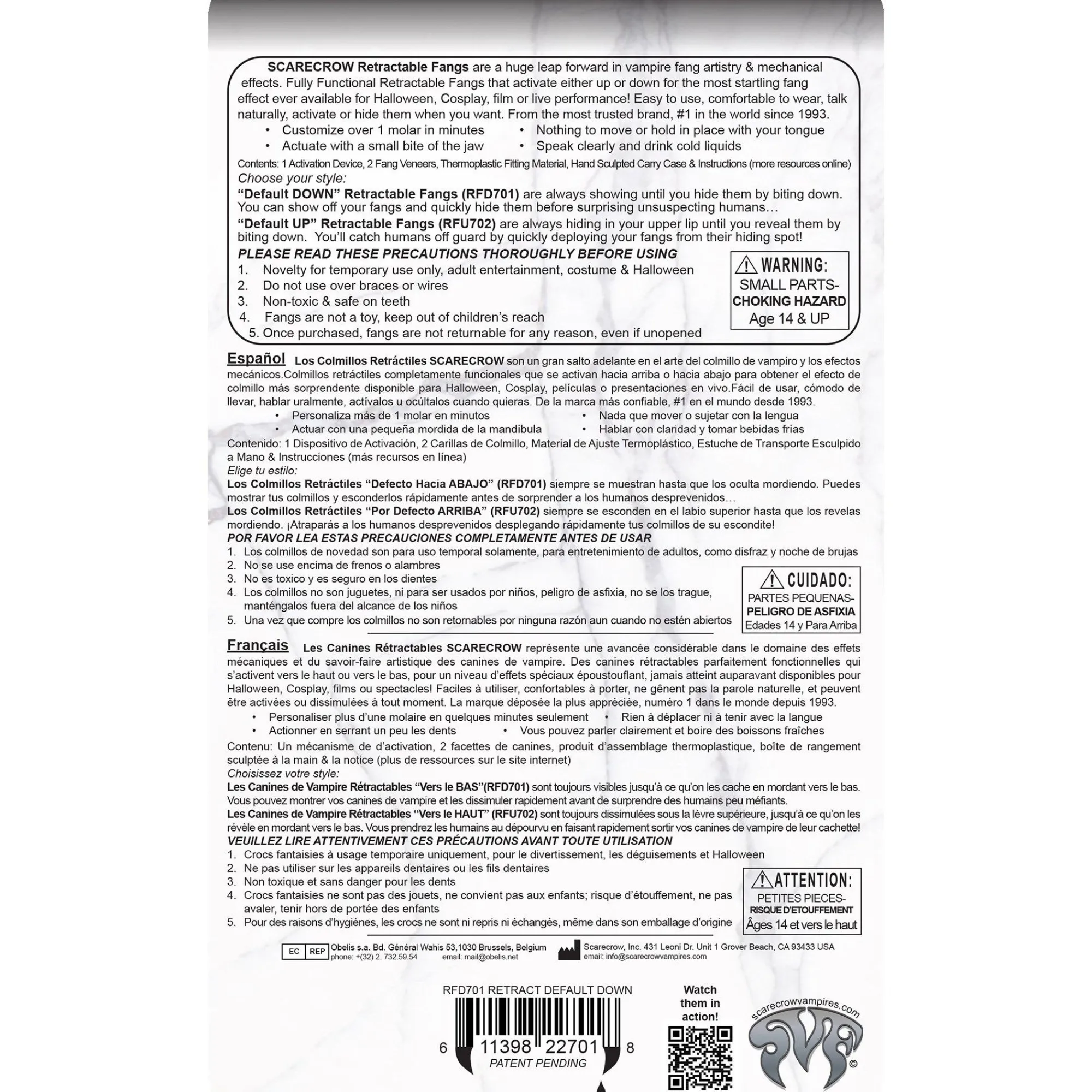 Party City Fangs, Teeth-Scarecrow Default Down Retractable Fangs, 17Mm, 2Pc