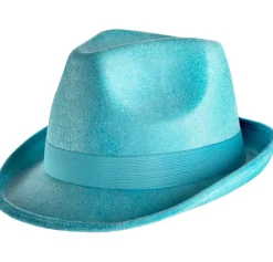 Party City Hats-Turquoise Fedora Caribbean Blue